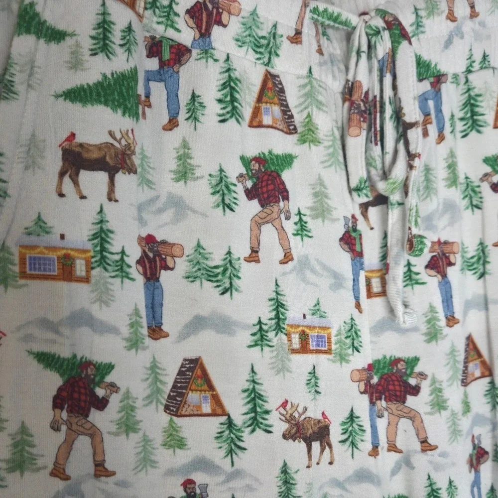 Free Birdees Women S Bamboo Pajama Jogger Pants Lumberjack Moose Winter White